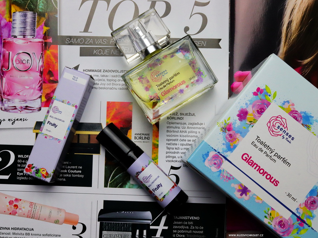 Navia parfémy Senses – toaletní parfém Glamorous a roll-on parfém Fruity (srovnání)
