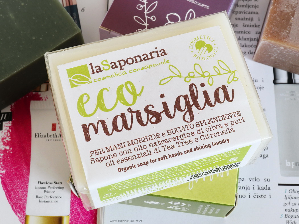 La Saponaria BIO mýdla - Myrta a červené hrozny, Středomořské bylinky s aloe, Marseillské mýdlo na ruční praní