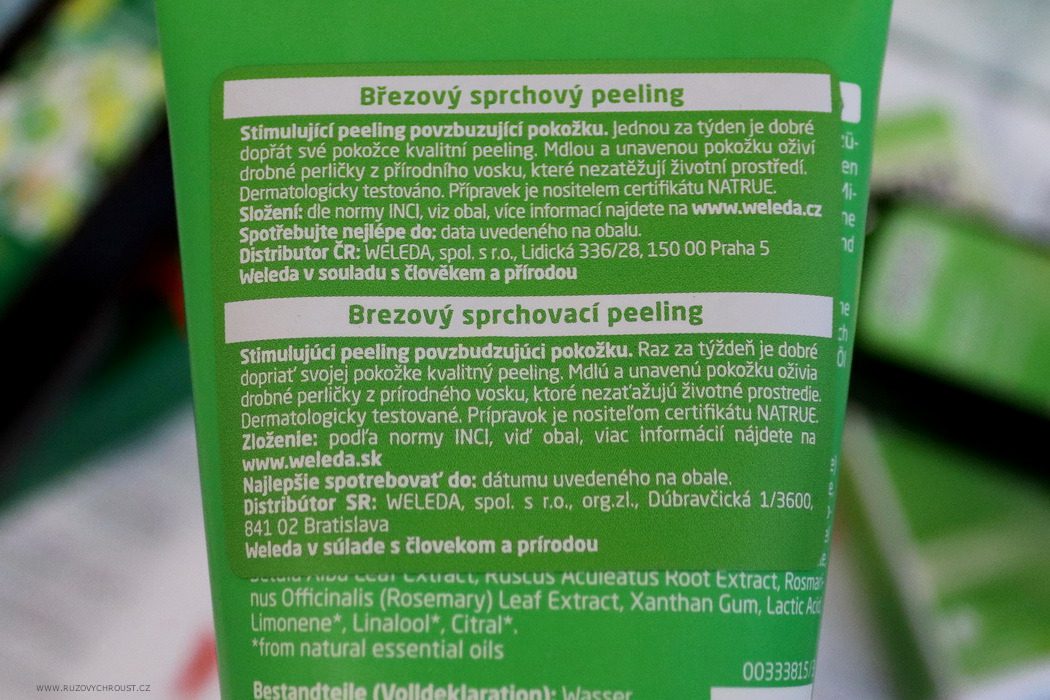 Weleda březový olej na celulitidu, březový sprchový peeling a BIO březová šťáva