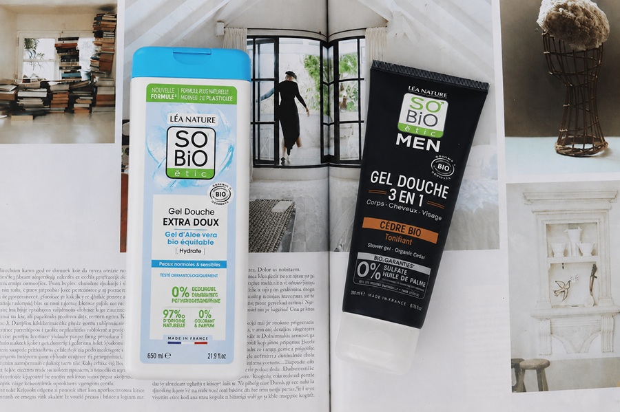 Sprchové gely SO’BIO: extra jemný s Aloe vera a osvěžující vetiver MEN 3v1 (2 recenze) 10 gely