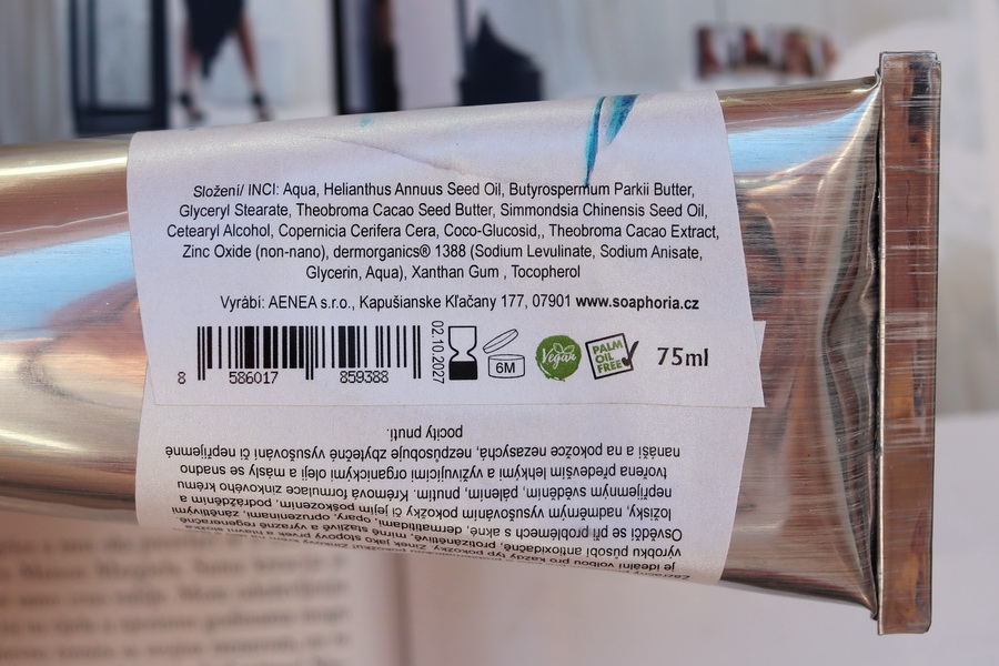 složení na tubě zinkového krému Soaphoria