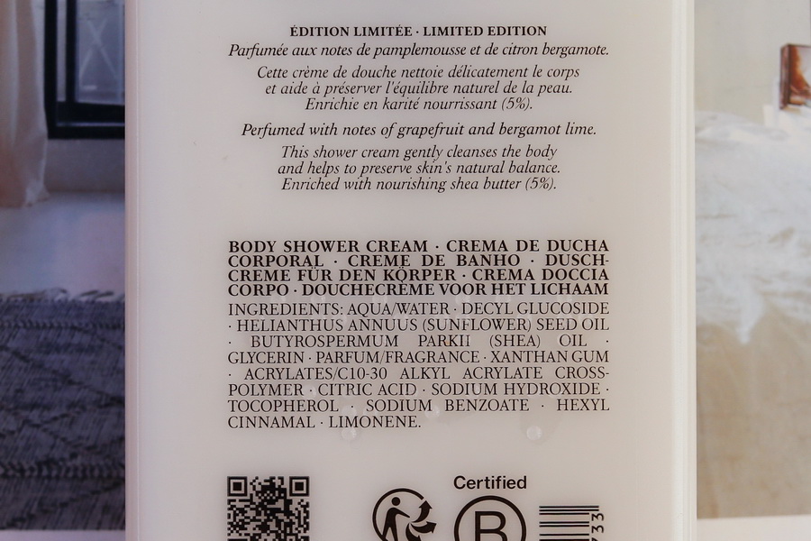 složení sprchového krému Lumiere d'Hiver