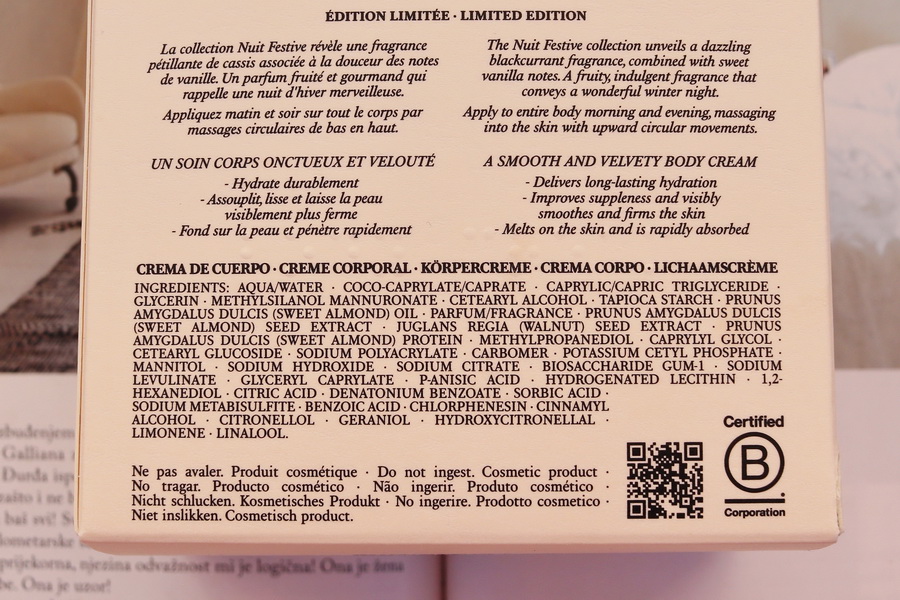 složení zpevňujícího tělového krému Nuit Festive