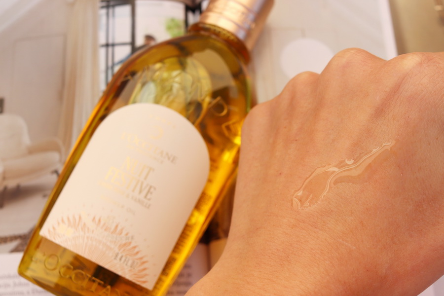 sprchový olej na hřbetu ruky