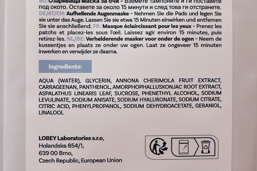 složení hydrogelových masek