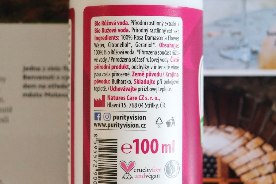 složení růžové vody Purity Vision