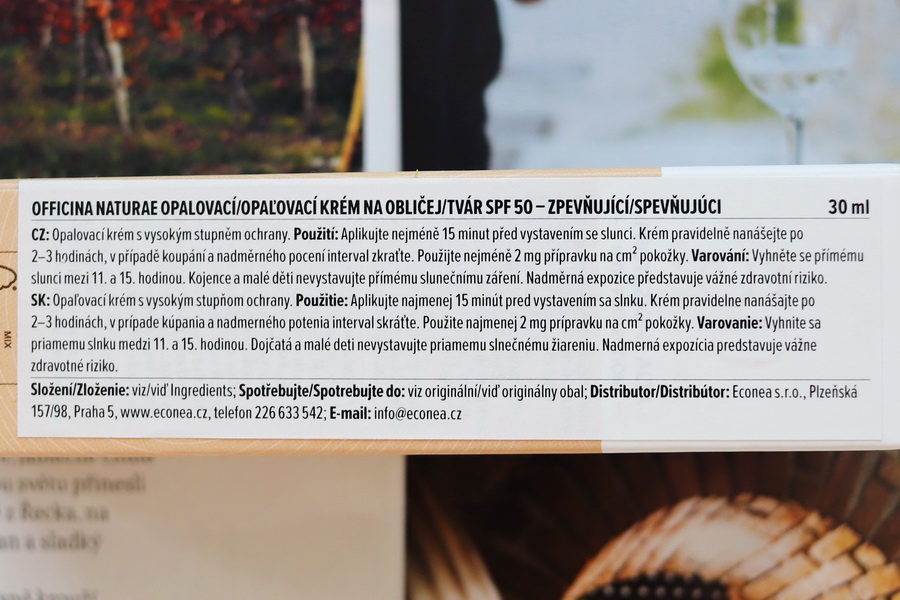 popis krému na krabičce
