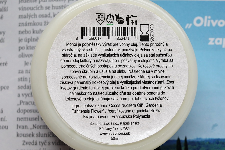 detail etikety a složení oleje