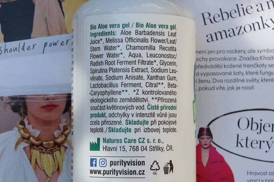 Purity Vision: zklidňující aloe vera gel (recenze) 5 složení aloe vera gelu Purity Vision