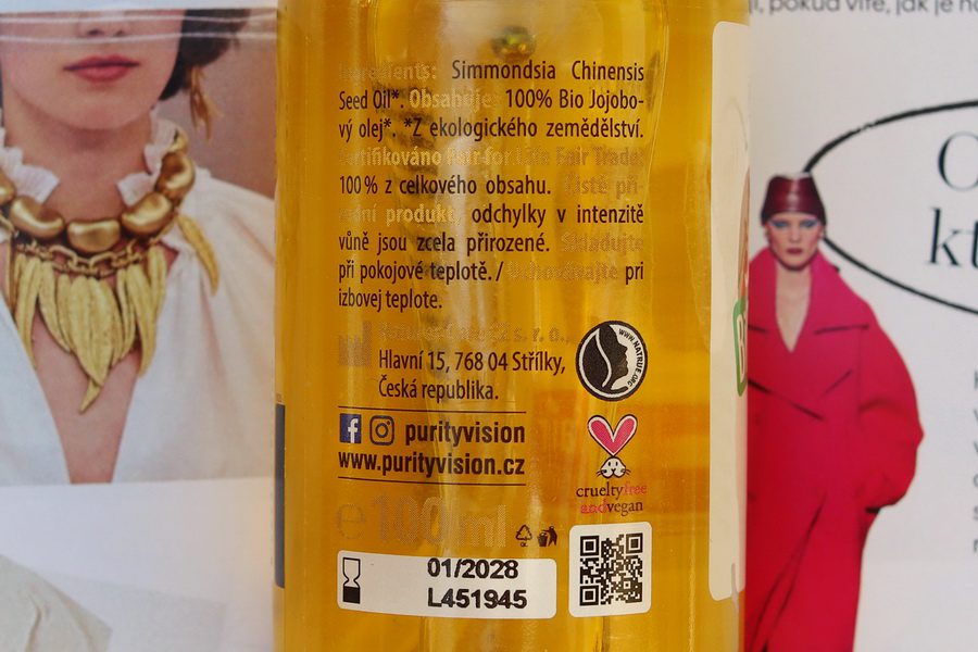 Purity Vision: Zlatý jojobový olej BIO (recenze) 5 složení BIO oleje
